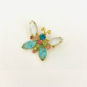 Antique Elegant Gold and Blue Butterfly Brooch